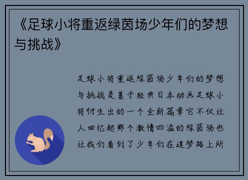 《足球小将重返绿茵场少年们的梦想与挑战》